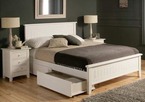 Queen size faux leather platform bed frame with storage. White Wooden Queen Bed Frame | White wooden bed, White bed ...
