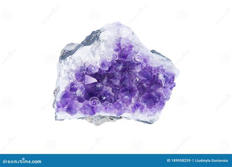 Purple Rough Amethyst Quartz Crystals Geode Isolated On White