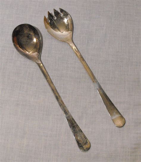 Vintage Italian Silver Plated Salad Spoon And Fork Set 9 14 Inches Long