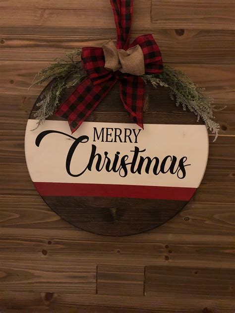 Solid Wooden Door Hanger Merry Christmas Etsy
