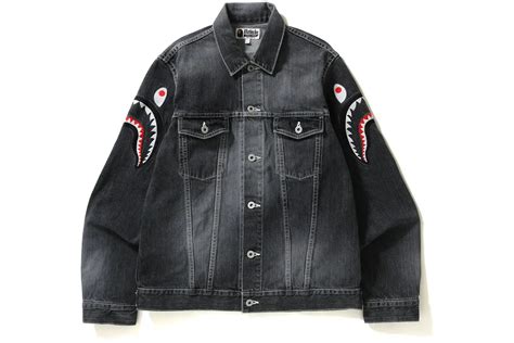 Bape Shark Embroidery Denim Jacket Jacket Black Mens Gb