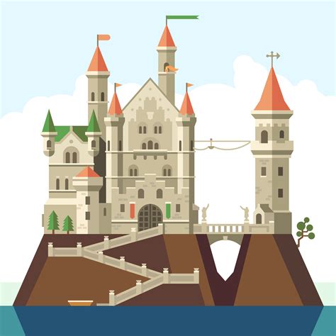Beautiful Fairytale Castle Flat Vector Illustration © Beresnev Roman