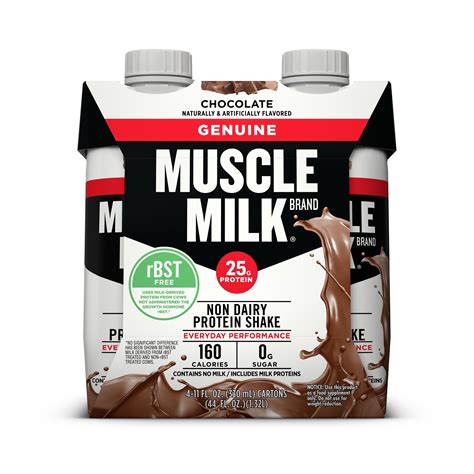 muscle milk genuine protein shake chocolate 25g protein 11 oz cartons 4 count