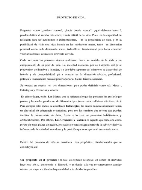 Proyecto De Vida Personal Pdf Autoestima Sociedad