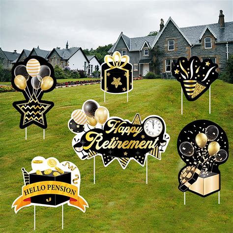 Fingerinspire 6pack Happy Retirement Yard Signs Signs Black Gold