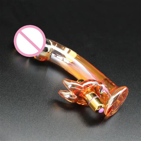 New Vibrating Rabbit Crystal Glass Dildo Female Vibrating Masturbation