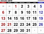 January 2019 - calendar templates for Word, Excel and PDF
