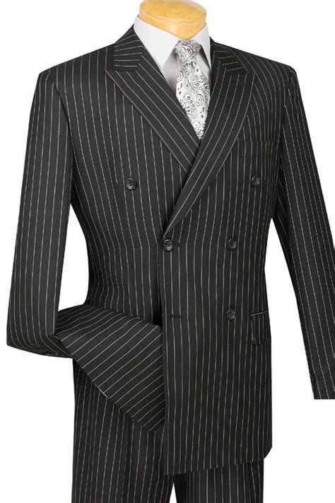 mens double breasted gangster bold pinstripe suit in black alligatorwarehouse