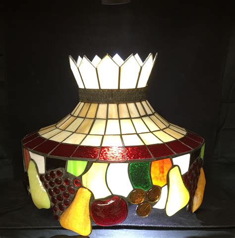 Vintage Leaded Stained Glass Hanging Lamp Shade Etsy