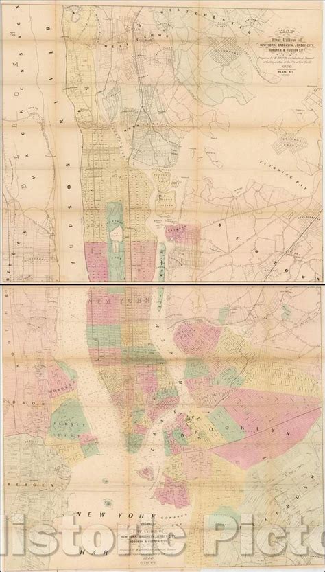 Historic Map Map Of The Five Cities Of New York Brooklyn Jersey