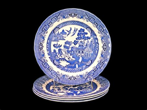 Four Royal Wessex Swinnertons Blue Willow Dinner Plates Classic Blue