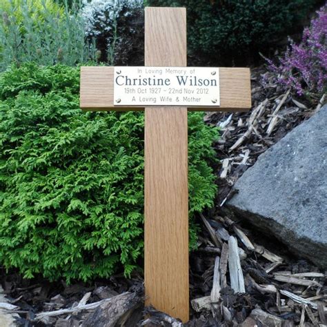 17 Oak Wooden Memorial Cross Wood Grave Marker Personalised Engraved