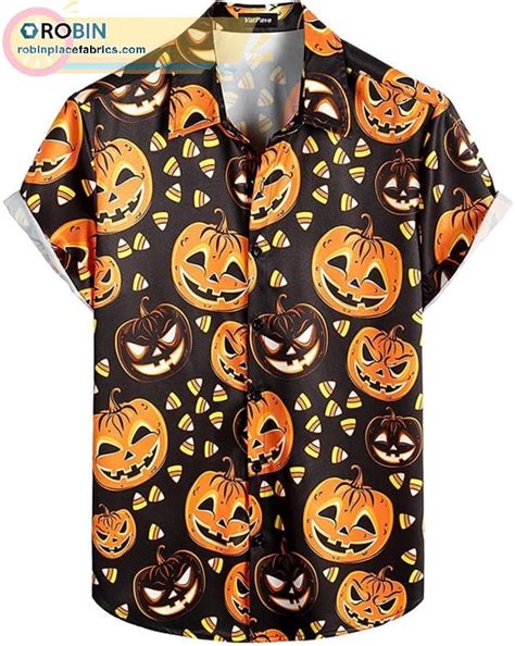 Halloween Pumpkins Button Down Short Sleeve Shirts Casual Skull Shirt Robinplacefabrics