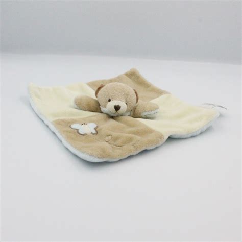 Doudou Plat Ours Beige Blanc Bleu Papillon B B