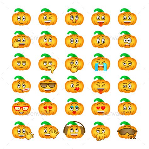 Halloween Pumpkin Emoji Emoticons By Vectorikart Graphicriver