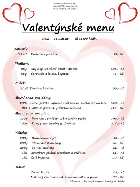 Valentýnské Menu 1422020 1522020 La Rochelle Restaurace Dvůr