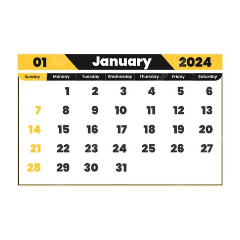 Diseño De Calendario Mensual De Enero De 2024 Vector Png Dibujos Enero Calendario Enero