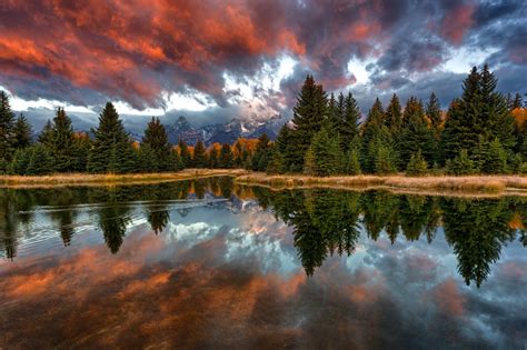 Nature Wyoming United States Lake Reflection Sunset Sunrise Autumn Sky