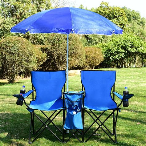 Portable Folding Picnic Double Chair W Umbrella Table Cooler Beach