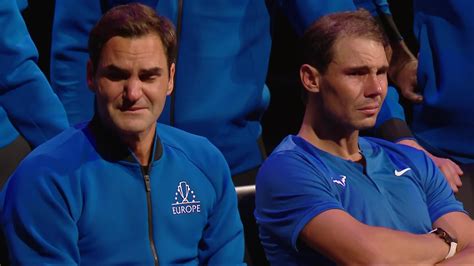fedal moment as roger federer and rafael nadal both left crying after swiss star s final match