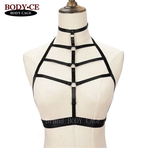 womens body harness bustie black elastic adjust strappy tops bra bondage lingerie sexy goth