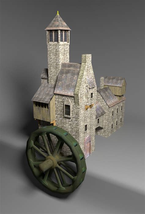 3d Asset Water Mill Low Poly Cgtrader