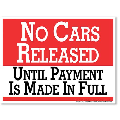 No Car Released Auto Shop Signs Autmotive Supplies