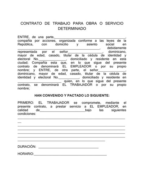 Contrato De Trabajo Por Obra Determinada Formato Word Para Imprimir
