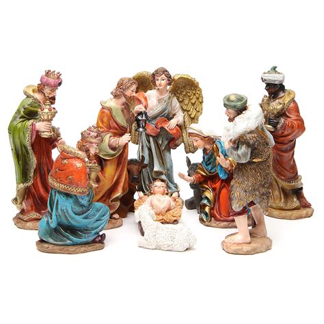 Complete Nativity Set In Multicoloured Resin 11 Figurines 20cm