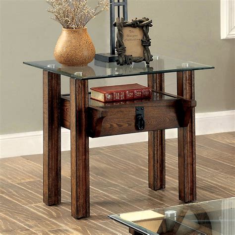 I was tired of the clear glass tops to these tables. End Table Glass Top Rustic Wooden Home Living Room ...