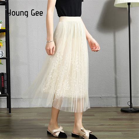 Young Gee Spring Sweet Style Fashion Ladies Pleated Long Tulle Skirts