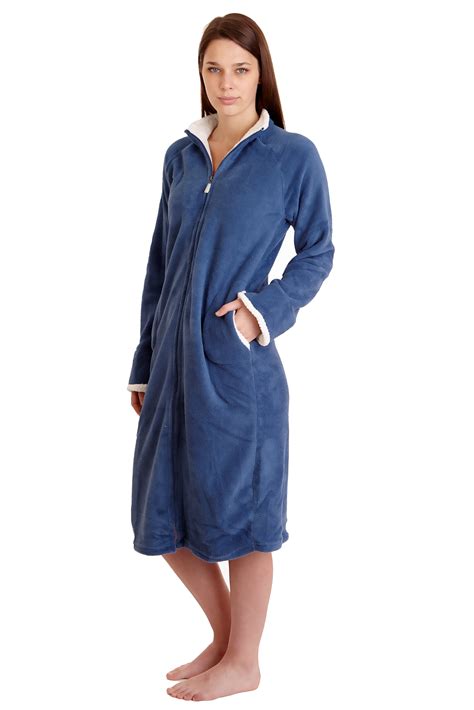 14065 Women Spa Robe Long Plush Bath Robe Super Soft Thick Warm Navy Xl