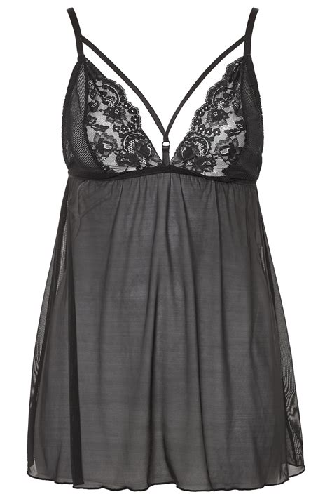 Black Lace Mesh Boudoir Babydoll Yours Clothing