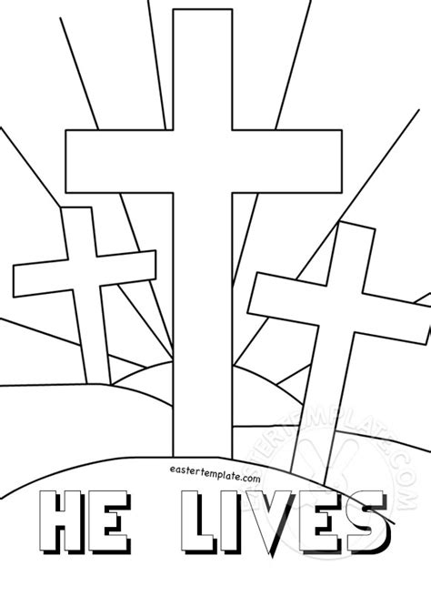 He Lives Cross Coloring Page Easter Template