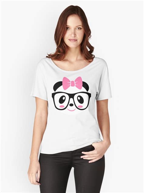 Girl Panda With Glasses Cute Panda Eyeglasses Bow Womens Relaxed