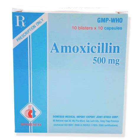 Thuốc Kháng Sinh Amoxicillin Domesco 500mg Hộp 10 Vỉ X 10 Viên Domesco