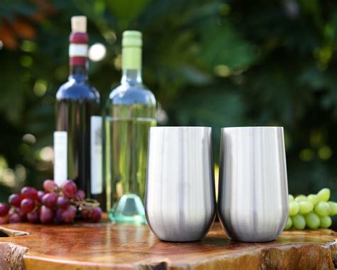 Stainless Steel Stemless Insulated Wine Glasses With Lids Set Of 2 Double 791756100082 Ebay