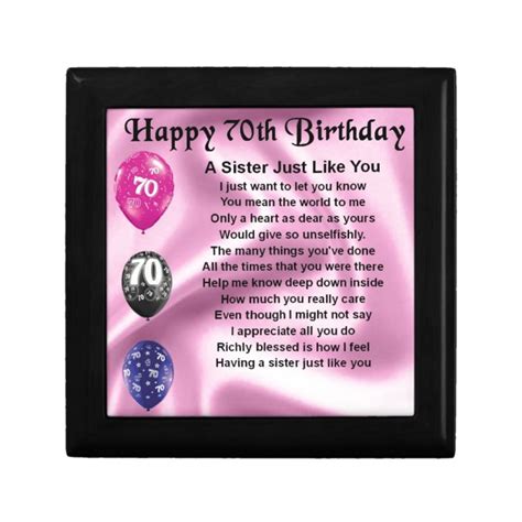 Sister Poem 70th Birthday T Box Au
