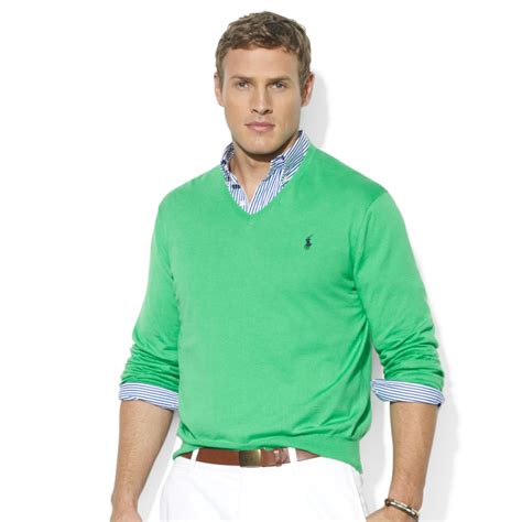 Lyst Ralph Lauren Vneck Pima Cotton Sweater In Green For Men