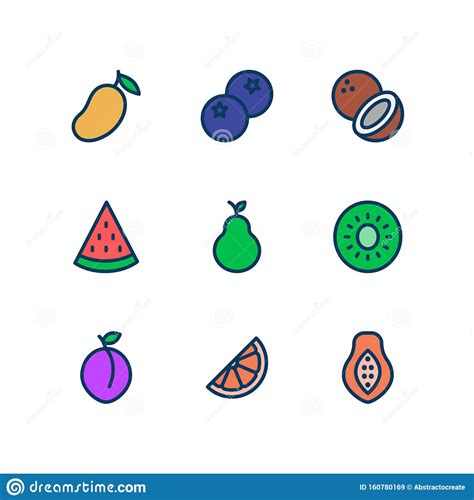 Fruit Line Icons Set Fill Outline Style Stock Illustration