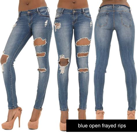 New Ladies Faded Ripped Knee Skinny Jeans Womens Sexy Slim Fit Denim