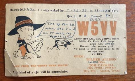 Vintage Ham Radio Qsl Eyeball Card 1933 W5vv 3999 Picclick
