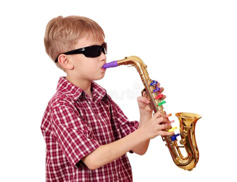 Jungenspiel Saxophon Stockbild Bild Von Nett Kind Junge 24204445