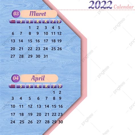 Gambar Desain Simple Kalender 2022 Bulan Maret Dan April 2022