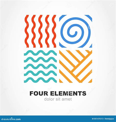 Four Elements Simple Line Symbol Vector Logo Template Stock Vector