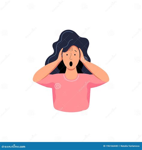 Woman Holds Her Hands On Her Head And Expresses Emotions Stock