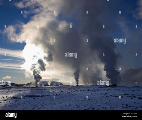 Bore Holes Geothermal Steam Namaskrad Iceland Stock Photo Alamy