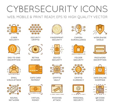 Conjunto De ícones De Linha Fina De Segurança Cibernética Proteção De