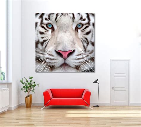 Oil Portrait Of White Bengal Tiger White Bengal Tiger Large Canvas