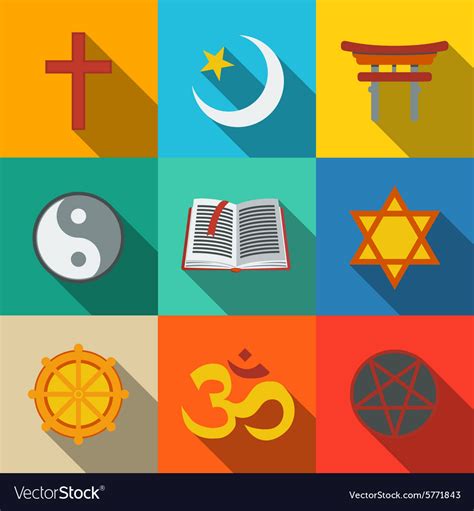 World Religion Symbols Flat Set Christian Vector Image